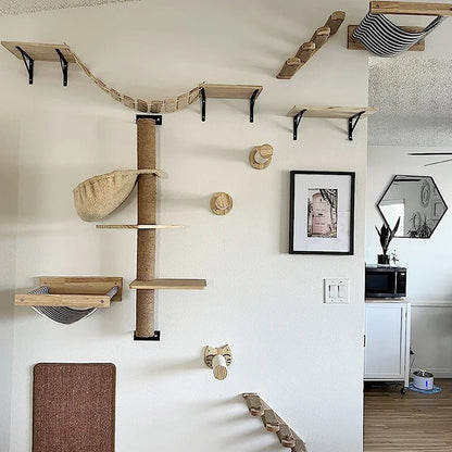 Cat Wall Climbing Shelf Steps Ladder Scratching Post Scratcher Bed Hiding House for Cats Tree Tower Pet Furniture Accessories
